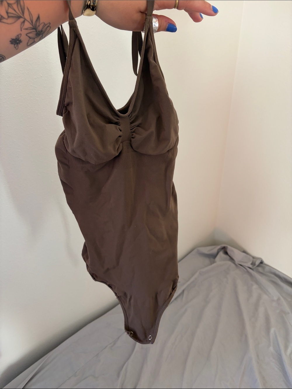 Brown Women’s Bodysuit with Ruched Bust - Unbranded